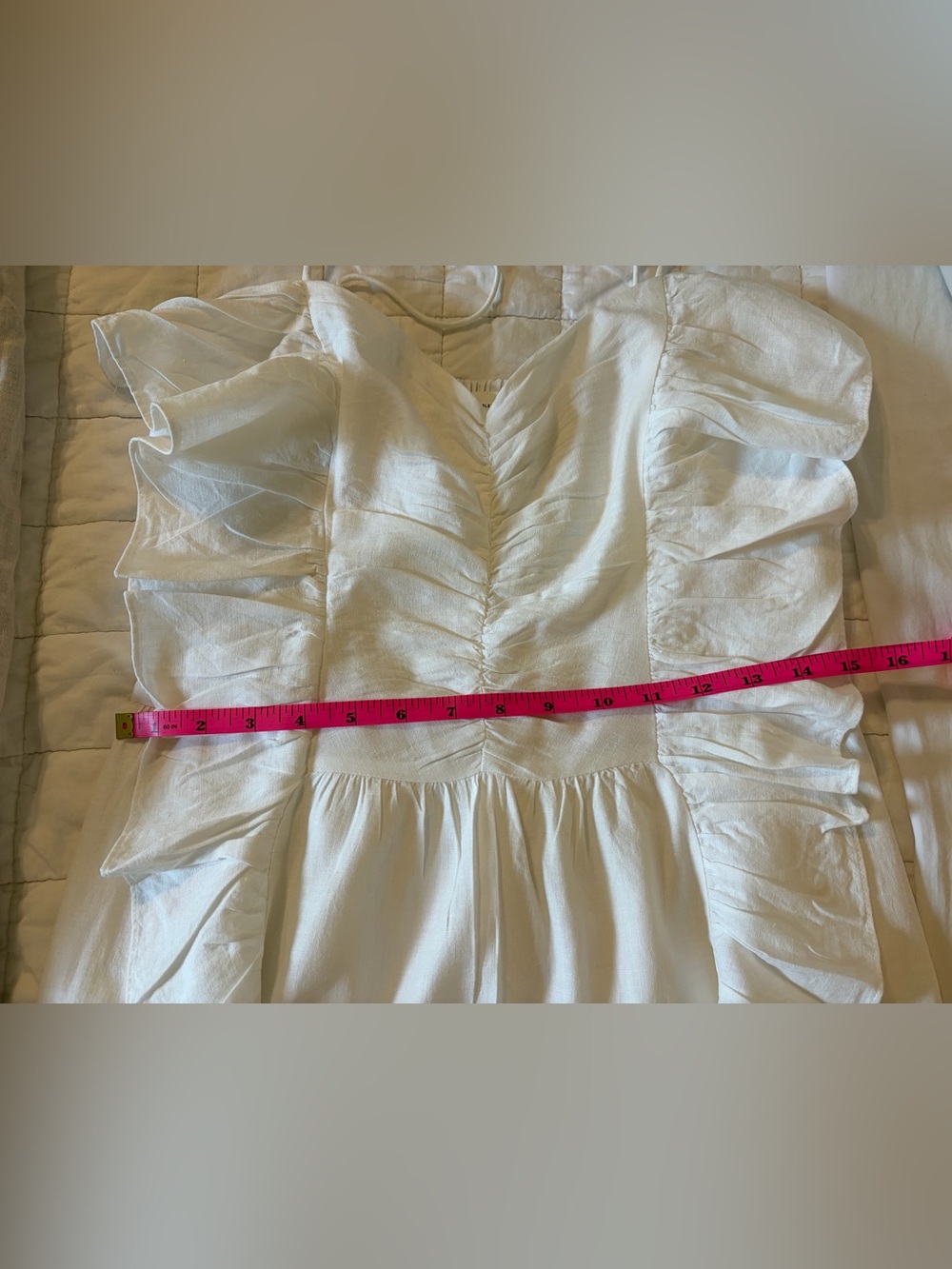 H&M White Ruffle Linen Blend Midi Dress with Spaghetti Straps - Picture 6 of 8